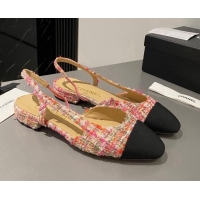 Sumptuous Chanel Tweed & Grosgrain Slingbacks Flat Pink/Black 103057