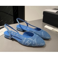 Trendy Design Chanel CC Denim Slingbacks Flat Light Blue 1103059