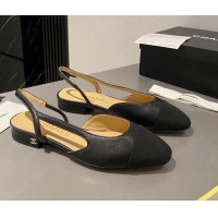 Popular Style Chanel Calfskin & Grosgrain Slingbacks Flat Black 103062