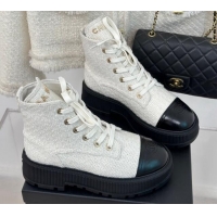 Top Quality Chanel Tweed Platform Ankle Boots 5cm White 106051