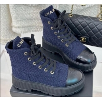 Most Popular Chanel Tweed Platform Ankle Boots 5cm Navy Blue 106052