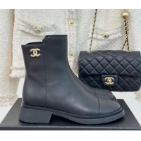 Best Grade Chanel Calfskin Ankle Boots 3cm with CC Black 106054