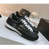 Good Taste Chanel Calfskin & Suede Low Top Sneakers with Crystals G45220 Black 107005