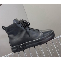 Discount Hermes Happy High-top Sneakers in Calfskin Black 901123