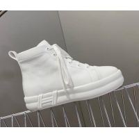 Stylish Hermes Happy High-top Sneakers in Calfskin White 901125