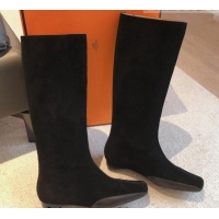 Charming Hermes Last Suede High Boots All Black 918002