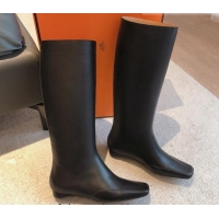 Crafted Hermes Last Leather High Boots Black 918005