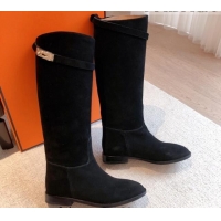 Trendy Design Hermes Jumping Suede High Boots Black 918008