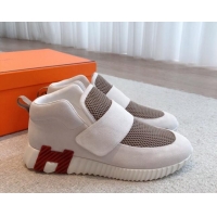 Buy Luxury Hermes H Sneakers in Suede and Mesh White/Khaki 918013