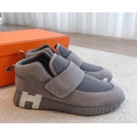 Buy Discount Hermes H Sneakers in Suede and Mesh Dark Grey 918014