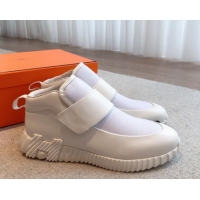 Good Looking Hermes H Sneakers in Leather and Fabric All White 918022