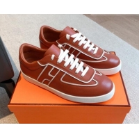 Unique Style Hermes Boomerang Sneakers in Grained Calfskin Brown 918024