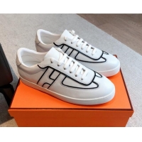 Best Product Hermes Boomerang Sneakers in Grained Calfskin White/Black 918025