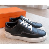 Perfect Hermes Calfskin Sneakers with Star Embroidery Black 918030