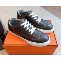 Best Quality Hermes Calfskin Sneakers with Star Embroidery Dark Grey 918031