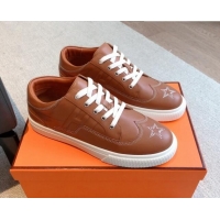 Popular Style Hermes Calfskin Sneakers with Star Embroidery Brown 918032