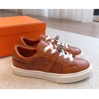 Good Product Hermes Day Sneakers in Perforated Calfskin with Kelly Buckle Brown 918037