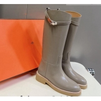 Most Popular Hermes Honey High Boots in Calfskin and Rubber Sole Grey 013131