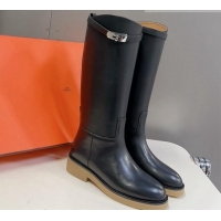 Popular Style Hermes Honey High Boots in Calfskin and Rubber Sole Black 013133