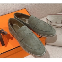 Unique Style Hermes Trip Espadrilles Flat in Suede Grey 014026