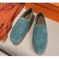 Top Design Hermes Trip Espadrilles Flat in Suede Blue 014027