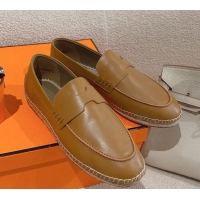 Shop Duplicate Hermes Trip Espadrilles Flat in Calfskin Brown 014029