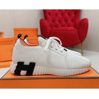 Purchase Hermes Bouncing Calfskin and Knit Sneakers White/Black 014031