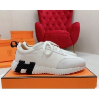 Unique Style Hermes Bouncing Calfskin and Suede Sneakers White/Black 014032