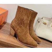 Good Looking Hermes Vegas Ankle Boots in Embroidered Suede Brown 014033