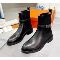 Most Popular Hermes Kelly Buckle Calf Leather Ankle Boots Black 104056