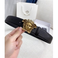 ​Promotional Versace Litchi Grained Calfskin Belt 4cm with Logo Buckle V8408 Black