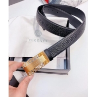 ​Top Quality Versace Logo Embossed leather Belt 3.5cm 040293 Black/Gold