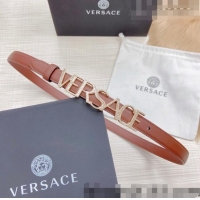 ​Well Crafted Versace Smooth Calfskin Belt 2cm with Crystal Signature 060146 Tan Brown/Gold