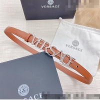 ​Discount Versace Smooth Calfskin Belt 2cm with Crystal Signature 060148 Tan Brown/Silver