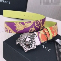 ​Top Quality Versace La Medusa Royal Rebellion Print Leather Belt 4cm with Silver Buckle V1694