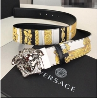 ​Famous Brand Versace La Medusa Printed Leather Belt 4cm 08032 Yellow/Black/Silver