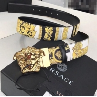 ​Top Grade Versace La Medusa Printed Leather Belt 4cm 08032 Yellow/Black/Gold