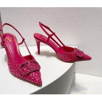 Purchase Valentino VLogo Slingback Pumps 7.5cm in Woven Calfskin with Crystals Dark Pink 027030