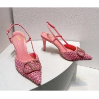 Durable Valentino VLogo Slingback Pumps 7.5cm in Woven Calfskin with Crystals Light Pink 027033