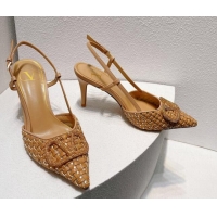 Lowest Price Valentino VLogo Slingback Pumps 7.5cm in Woven Calfskin with Crystals Beige 027034