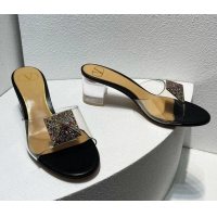 Sophisticated Valentino One Stud PVC Heel Slide Sandals with Crystals and Clear Heel 4.5cm Black/Nude 027050