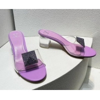 Affordable Price Valentino One Stud PVC Heel Slide Sandals with Crystals and Clear Heel 4.5cm Light Purple 027055