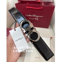 Inexpensive Ferragamo Gancini Shiny Calfskin Belt 3.5cm 030901 Black/Metal Grey