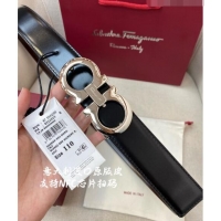 Top Quality Ferragamo Gancini Shiny Calfskin Belt 3.5cm 030901 Black/Bright Silver