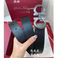 Youthful Ferragamo Gancini Palm-Grained Calfskin Belt 3.5cm 030902 Black/Gunmetal