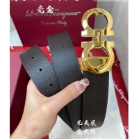 ​Well Crafted Ferragamo Gancini Palm-Grained Calfskin Belt 3.5cm 030902 Black/Bright Gold