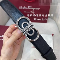 ​Best Price Ferragamo Gancini Belt 3.5cm in Ostrich Pattern Leather 29001 Black/Silver