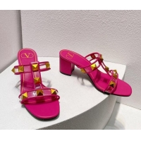 Buy Luxury Valentino Roman Stud Heel Slide Sandals in Leather and PVC Dark Pink 027079