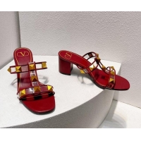 Low Price Valentino Roman Stud Heel Slide Sandals in Leather and PVC Burgundy 027080