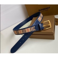 Trendy Design Burberry Check Canvas Belt 3.5cm 110622 Navy Blue Leather/Gold